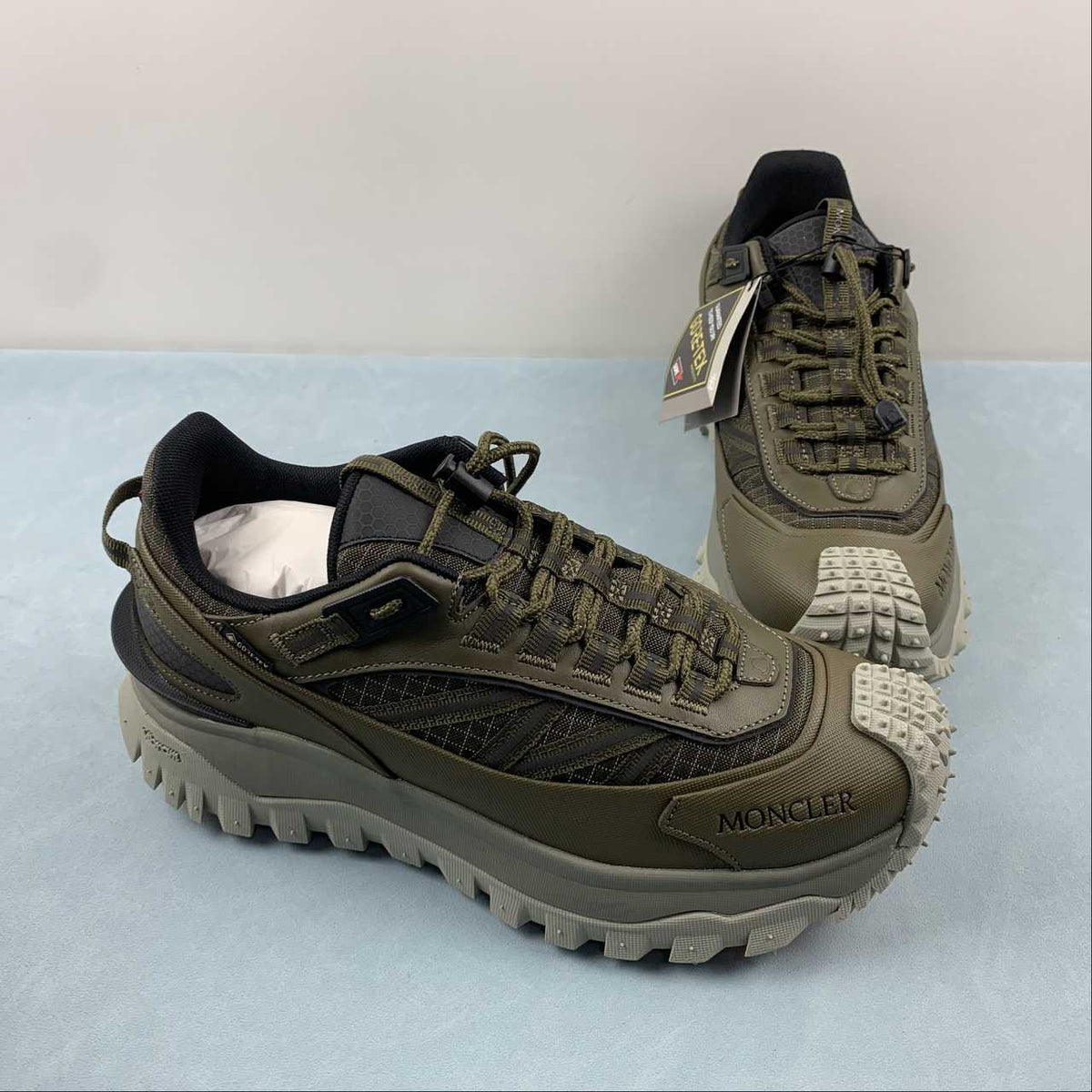 Moncler x Hoka Mafate Speed    Olive Green Trail-Style Sneakers