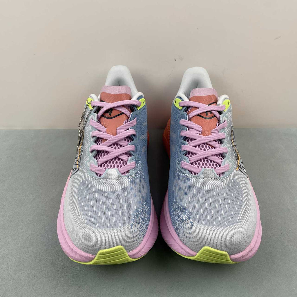 HOKA Grey & Blue Sneakers with Pink and Coral Accents
